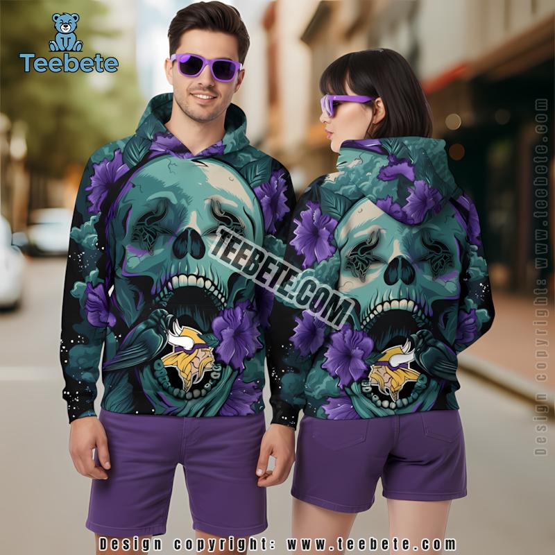 Minnesota Vikings Skull Flower 3D Hoodie Design Black