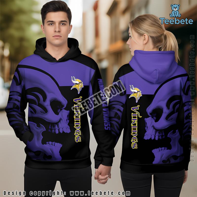 Minnesota Vikings Skull Halloween 3D Hoodie Purple Black Boys