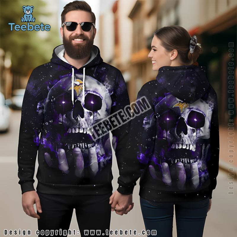 Minnesota Vikings Skull Hand Christmas 3D Hoodie Purple Black
