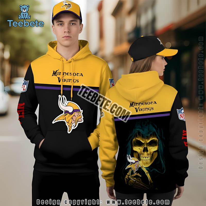 Minnesota Vikings Skull 3D Hoodie Pullover Yellow Black Unisex