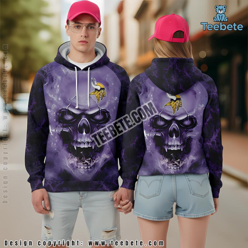 Minnesota Vikings Skull 3D Hoodie Zipper Purple Black