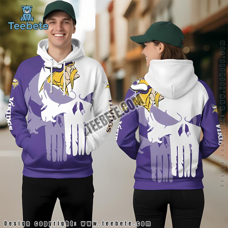 Minnesota Vikings Skull 3D Hoodie Purple White Youth
