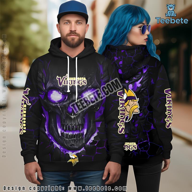 Minnesota Vikings Skull 3D Hoodie Black Unmatched For Sale