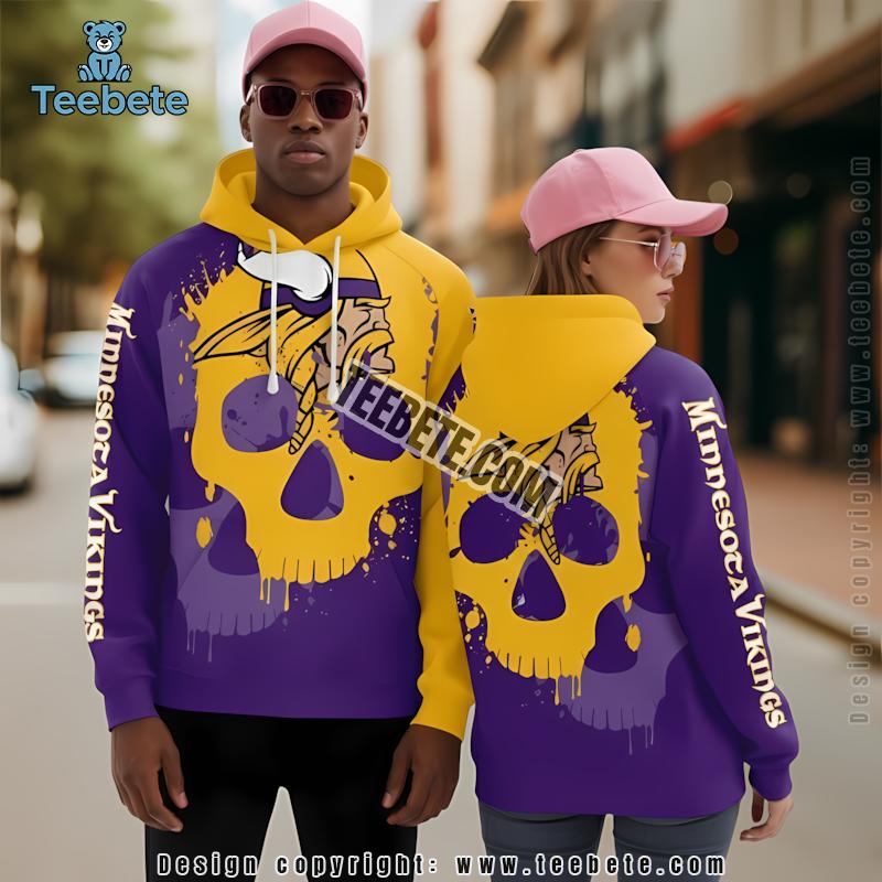 Minnesota Vikings Skull 3D Hoodie Printed Yellow Purple