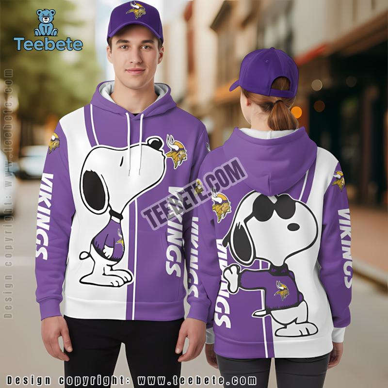 Minnesota Vikings Snoopy 3D Hoodie White Purple Mens