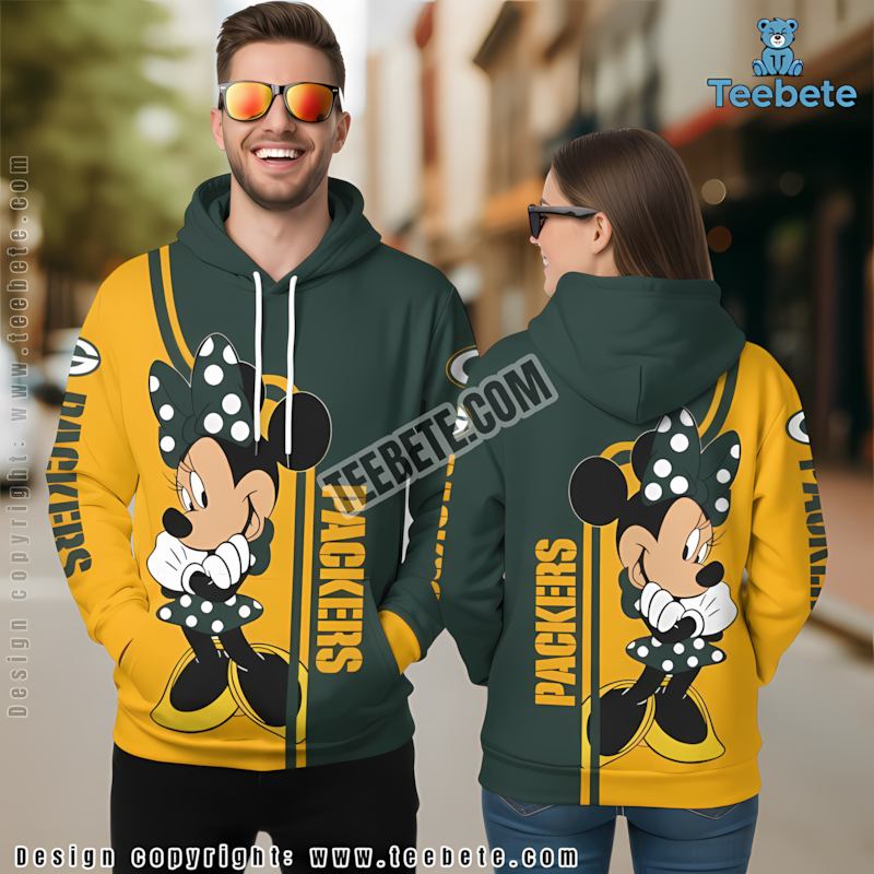 Green Bay Packers Minnie Mouse Christmas 3D Hoodie Green Yellow