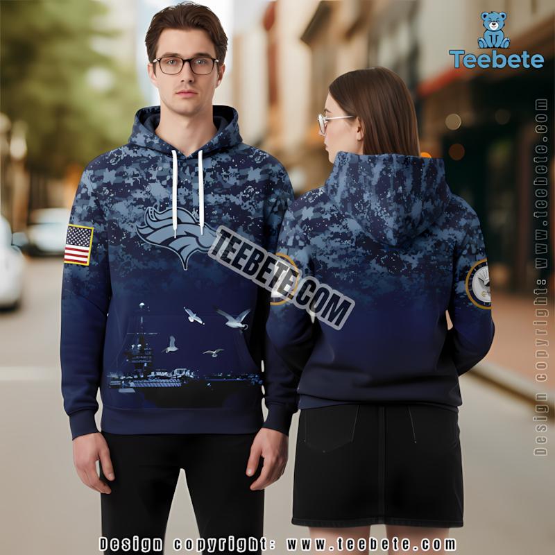 Denver Broncos Navy Veterans 3D Hoodie Blue Printed