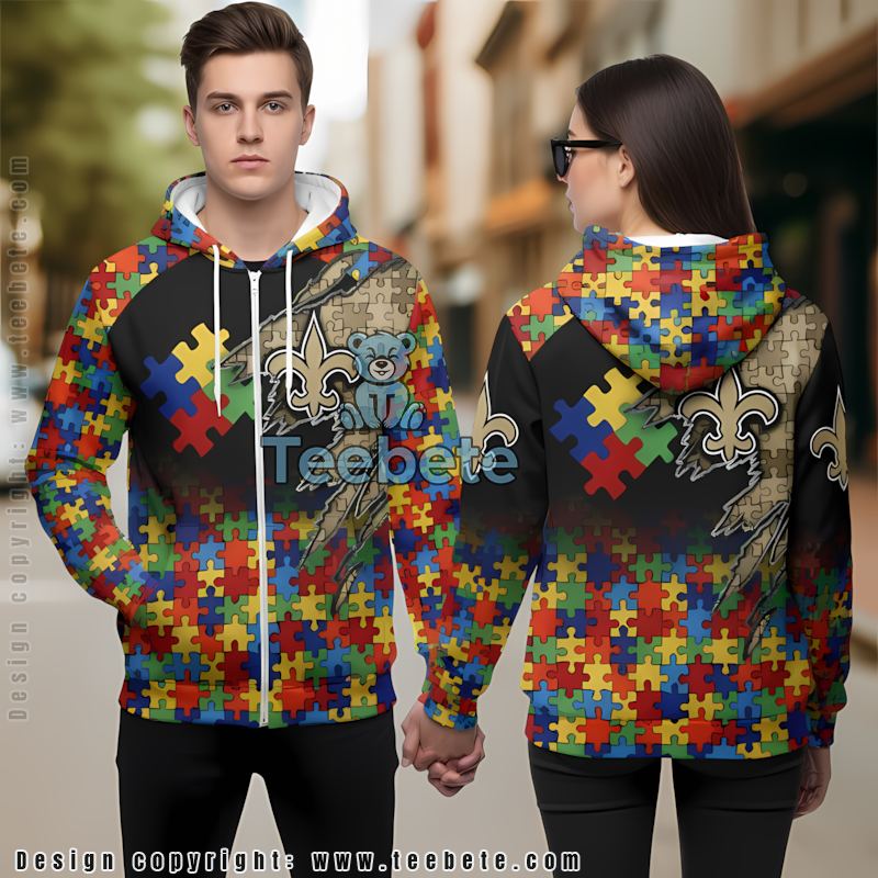 New Orleans Saints Autism Awareness 3D Hoodie Black For Sale