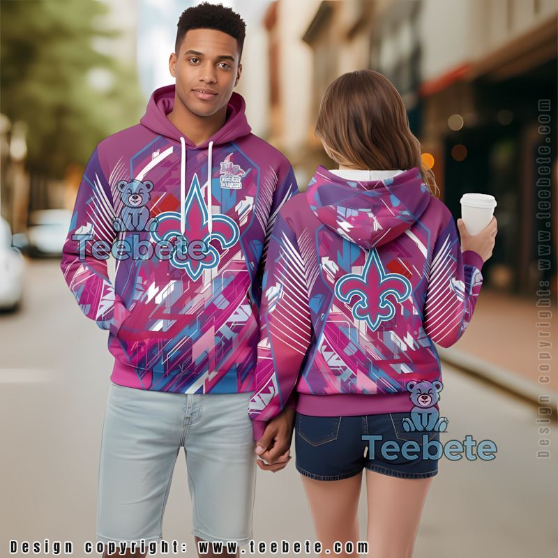 New Orleans Saints Breast Cancer 3D Zip Up Hoodie Pink