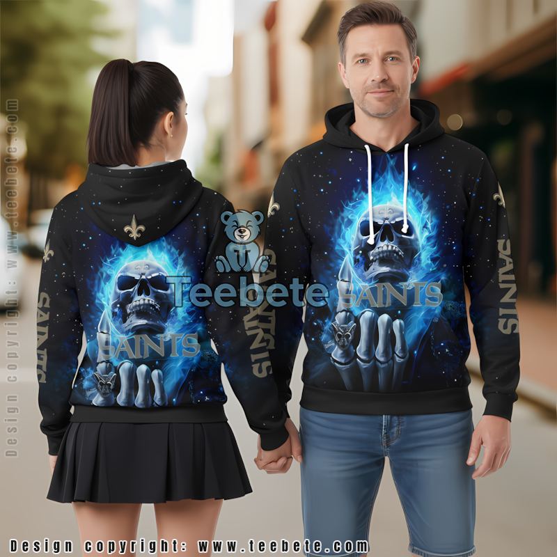 New Orleans Saints Hot Skull 3D Hoodie Black For Sale