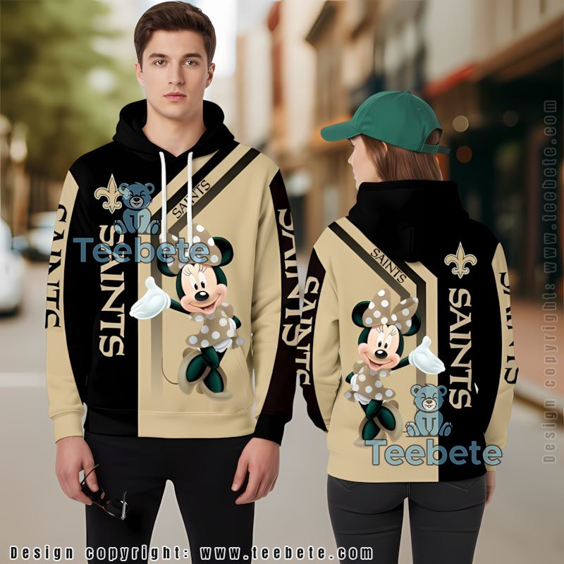 New Orleans Saints Minnie Mouse 3D Hoodie Zipper Yellow Black