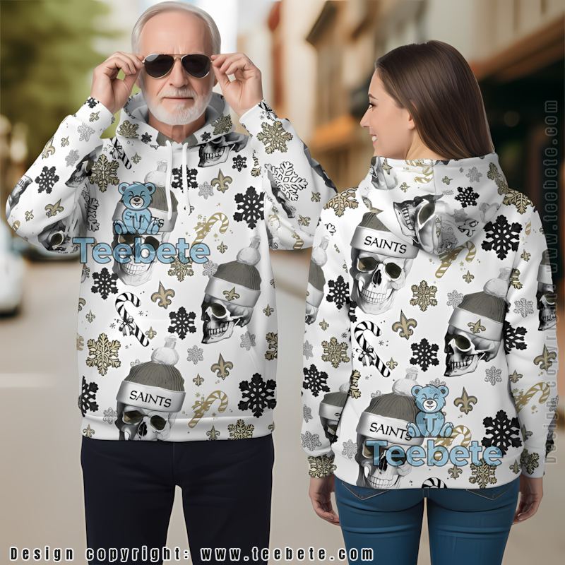New Orleans Saints Santa Skull 3D Hoodie White Mens