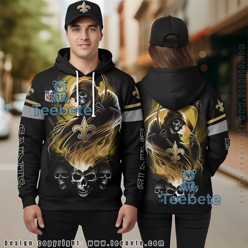 New Orleans Saints Skull 3D Hoodie Black Men