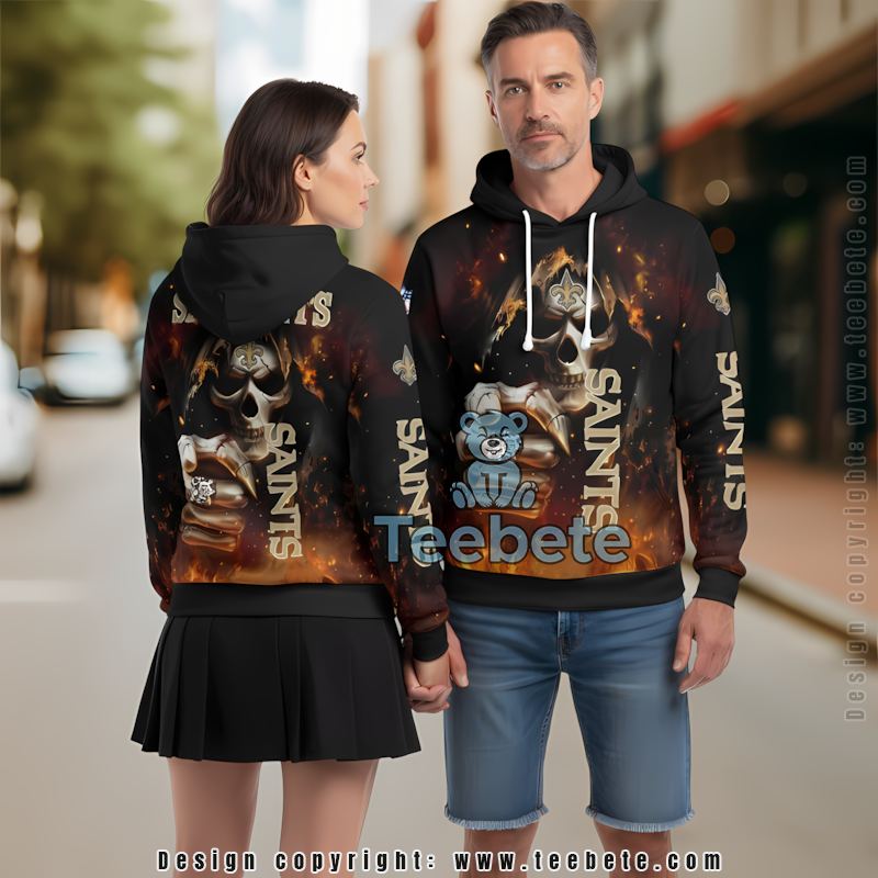 New Orleans Saints Skull Champion 3D Hoodie Black Printing