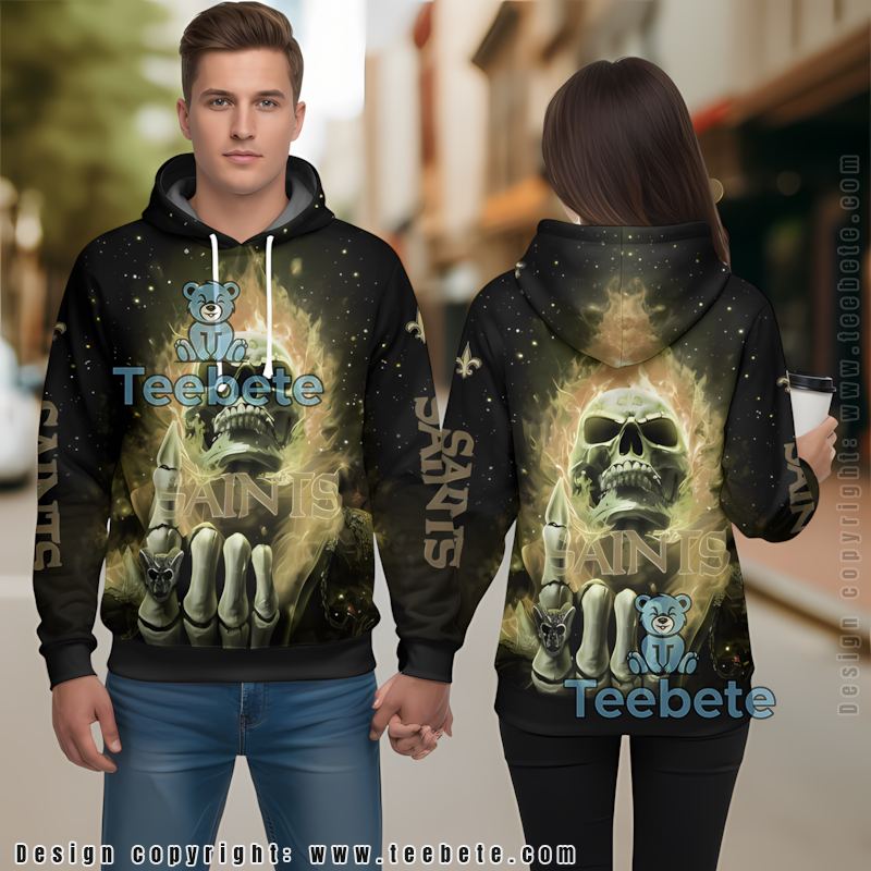 New Orleans Saints Skull Uprising 3D Hoodie Black For Sale