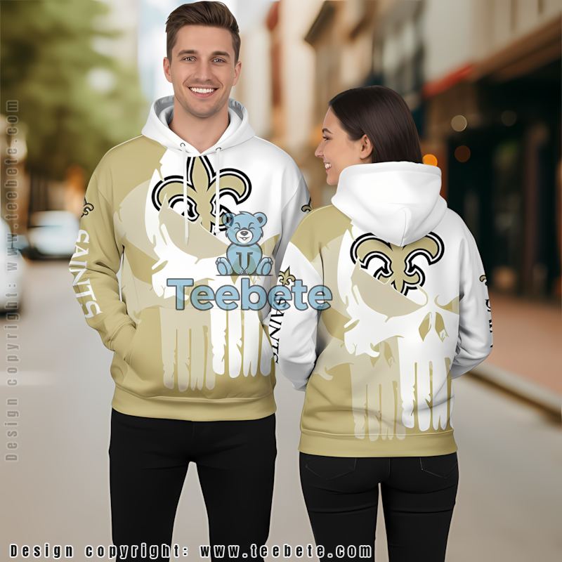 New Orleans Saints Skull 3D Hoodie White Yellow For Sale