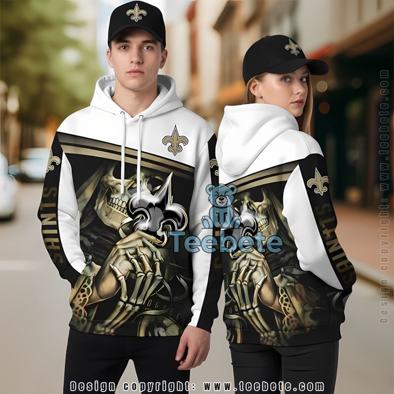 New Orleans Saints Skull Christmas 3D Hoodie White Yellow