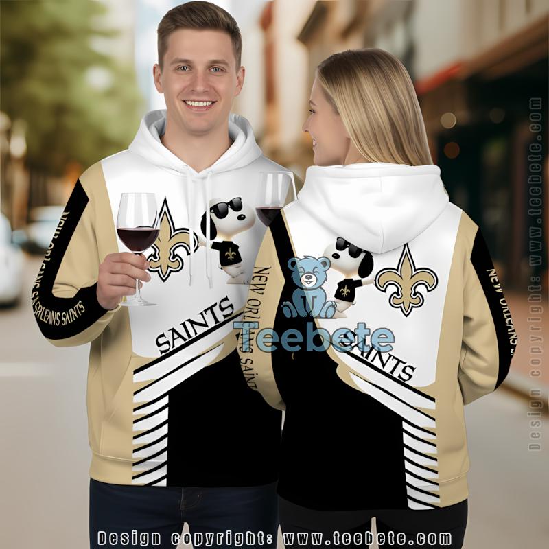 New Orleans Saints Snoopy 3D Hoodie Black White Mens