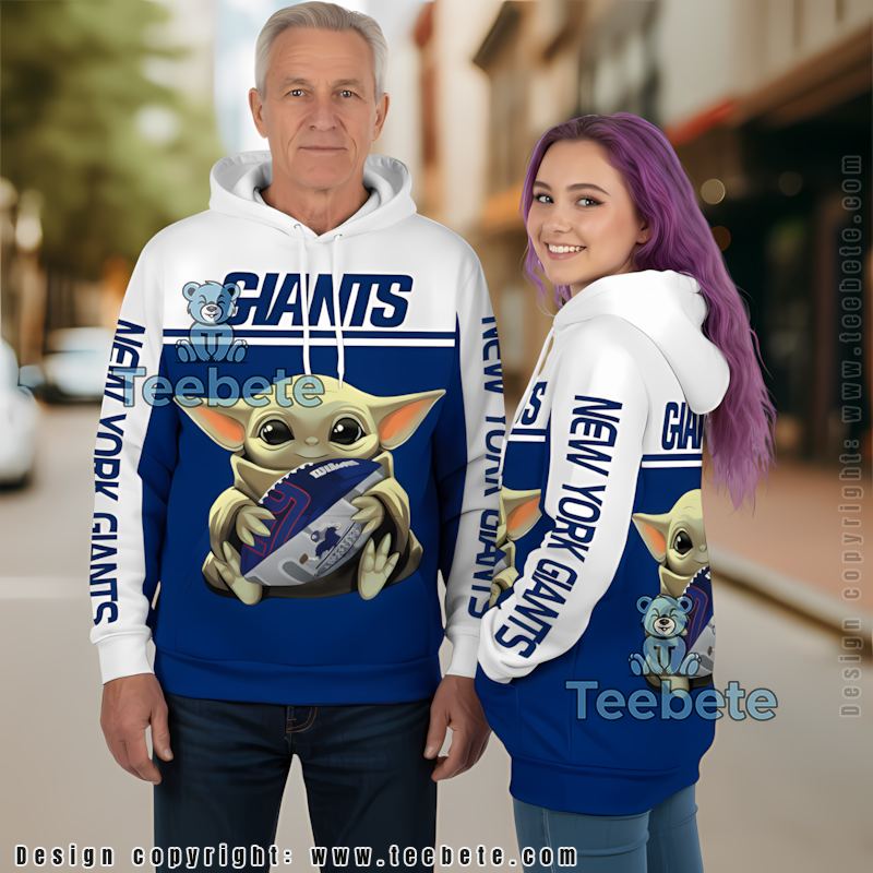 New York Giants Baby Yoda Star Wars 3D Hoodie Blue White Graphic
