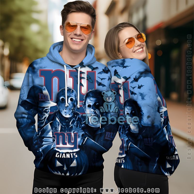 New York Giants Freddy Krueger Jason Voorhees 3D Hoodie Blue Graphic