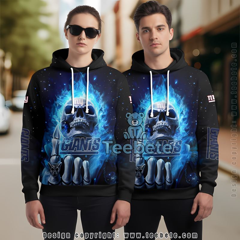 New York Giants Hot Skull 3D Hoodie Black Blue For Sale