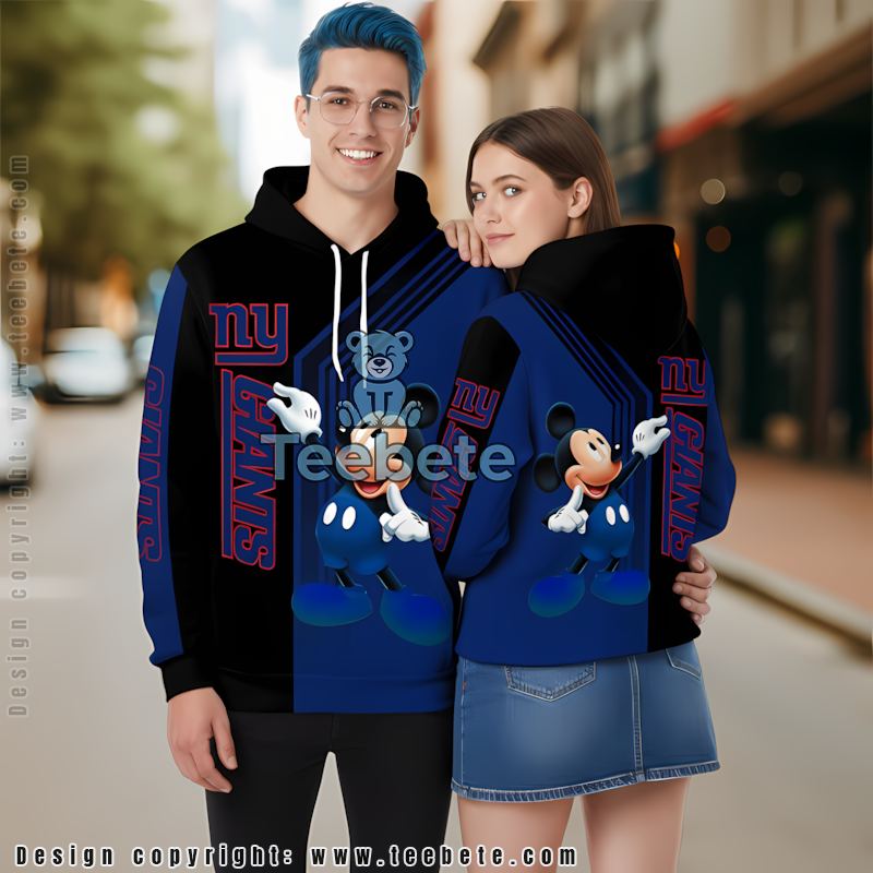 New York Giants Mickey Mouse 3D Hoodie Black Blue Kids