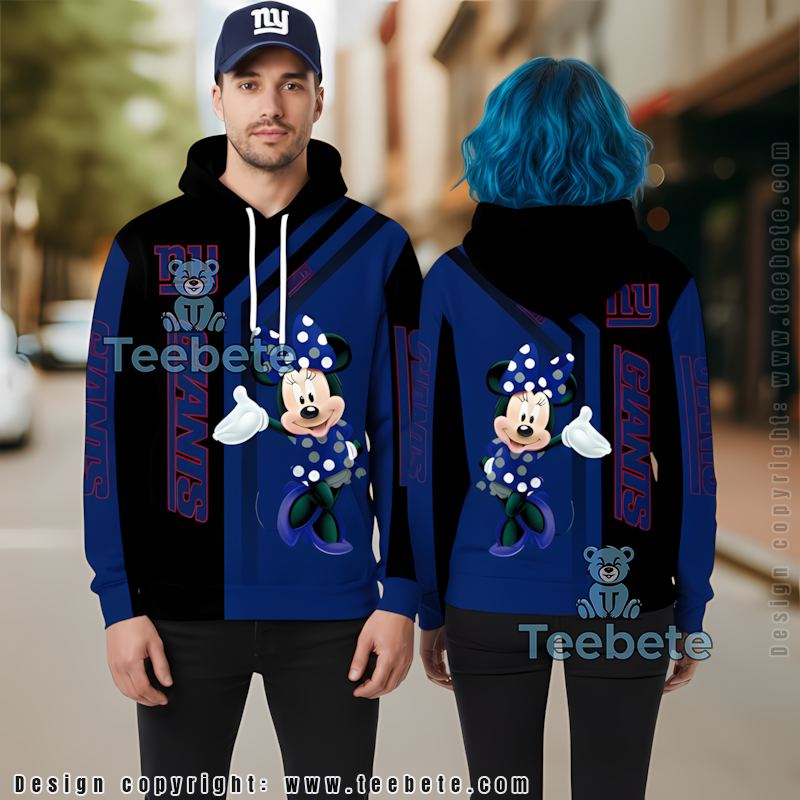 New York Giants Minnie Mouse 3D Hoodie Black Blue Puff Print