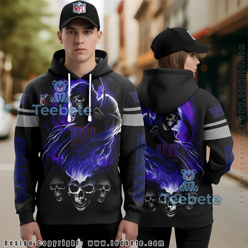 New York Giants Skull 3D Hoodie Black Blue For Sale