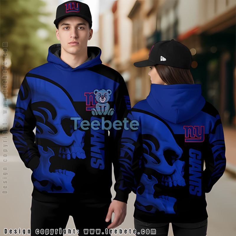 New York Giants Skull 3D Hoodie Blue Black For Sale