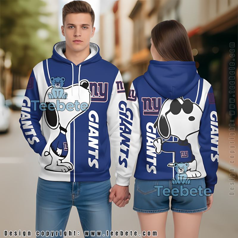 New York Giants Snoopy Christmas 3D Hoodie White Blue Design