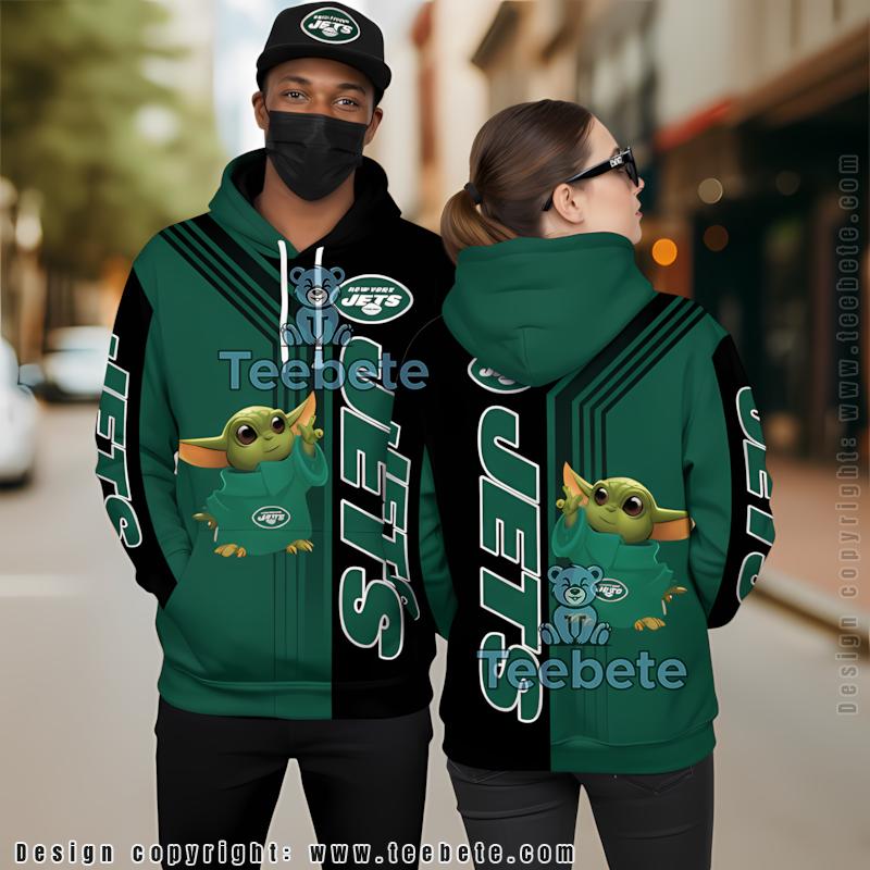 New York Jets Baby Yoda 3D Hoodie Black Green Mens