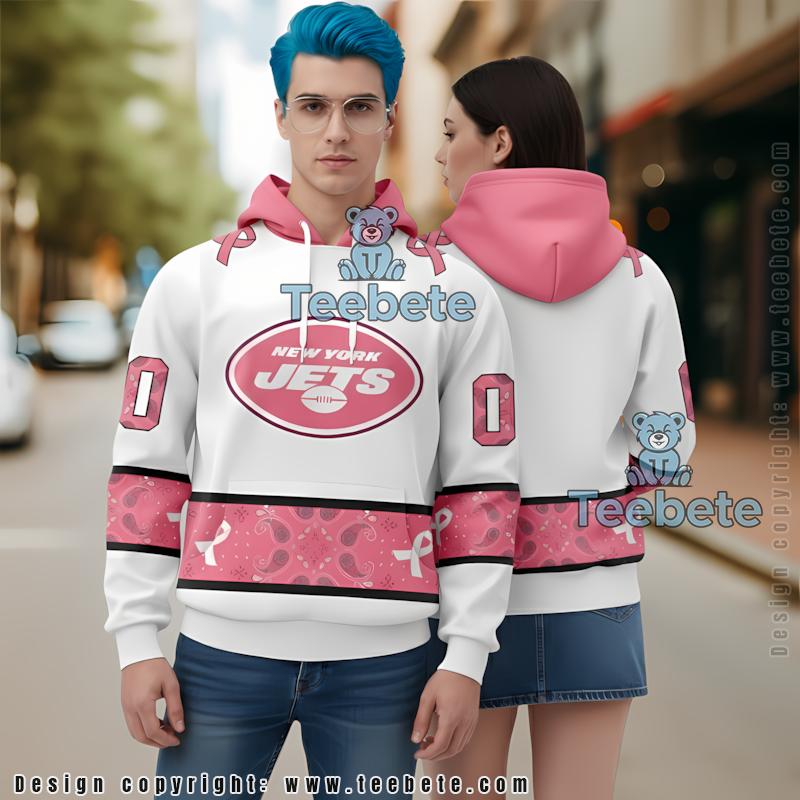 New York Jets Breast Cancer 3D Hoodie Pink White Mens Personalized