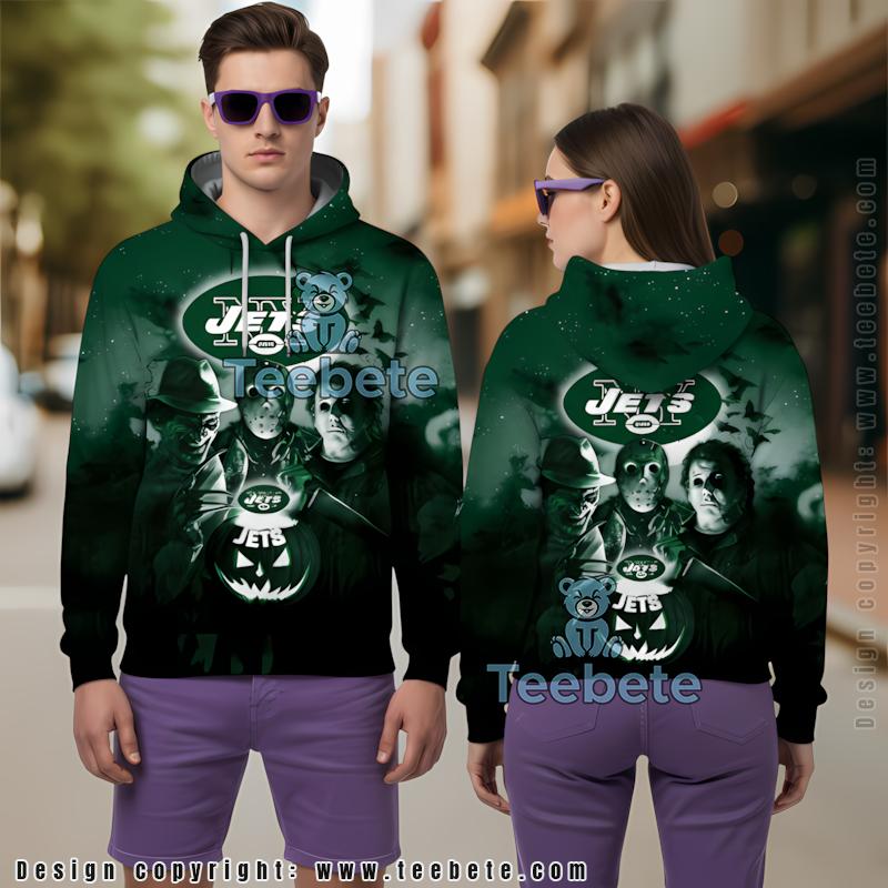 New York Jets Jason Voorhees Michael Myers Halloween 3D Hoodie Green Youth