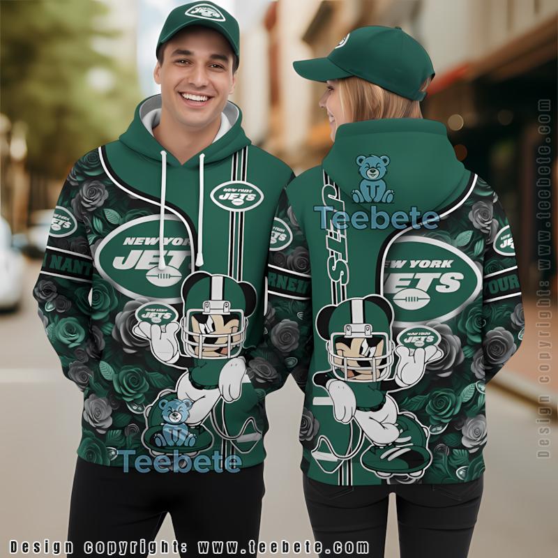 New York Jets Mickey Mouse Flower 3D Hoodie Green Boys Personalized
