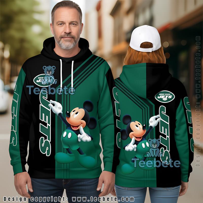 New York Jets Mickey Mouse 3D Hoodie Green Black Unisex