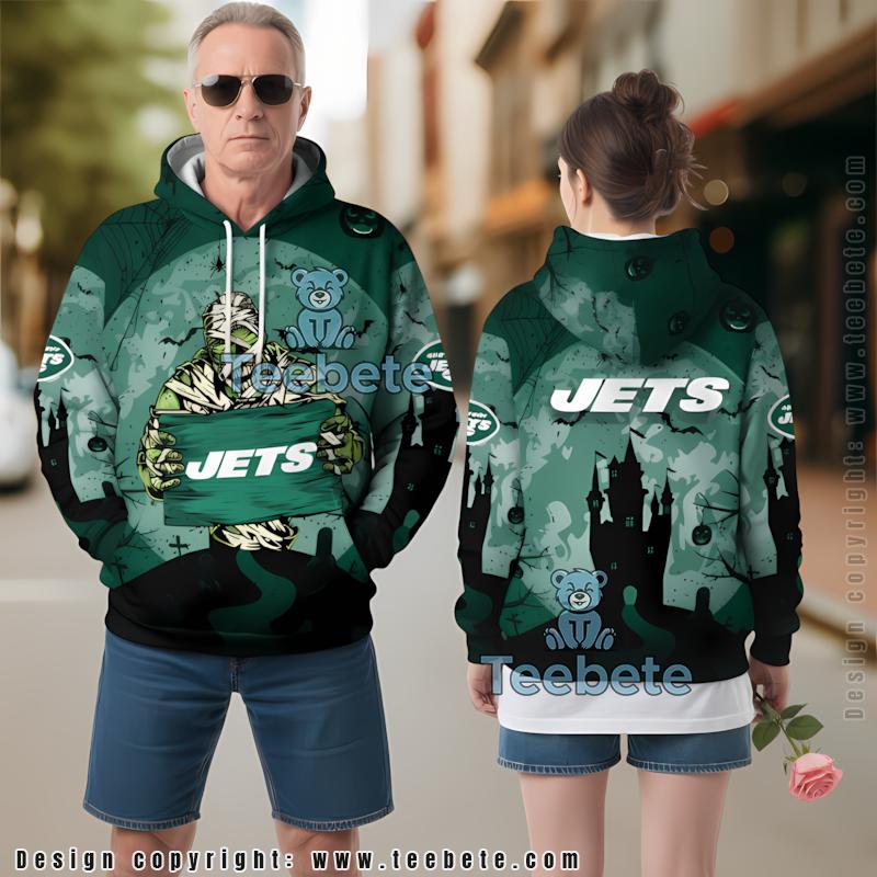 New York Jets Mummy Halloween 3D Zip Up Hoodie Black Green