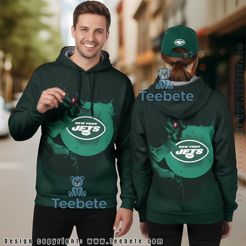 New York Jets Skull Halloween 3D Hoodie Green Puff Print