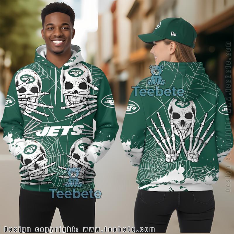 New York Jets Skull Cracked 3D Zip Up Hoodie Green Grey New York Jets Skull Cracked 3D Zip Up Hoodie Green Grey