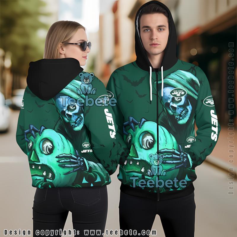 New York Jets Skull Cracked 3D Zip Up Hoodie Green Grey New York Jets Skull Cracked 3D Zip Up Hoodie Green Grey