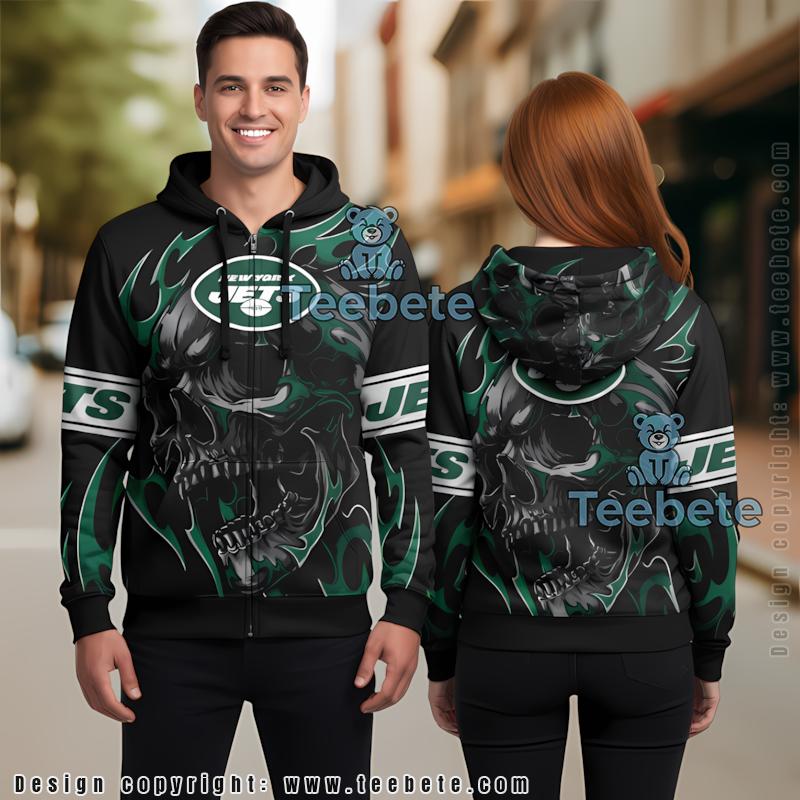 New York Jets Skull Scary 3D Hoodie Black Green Unisex
