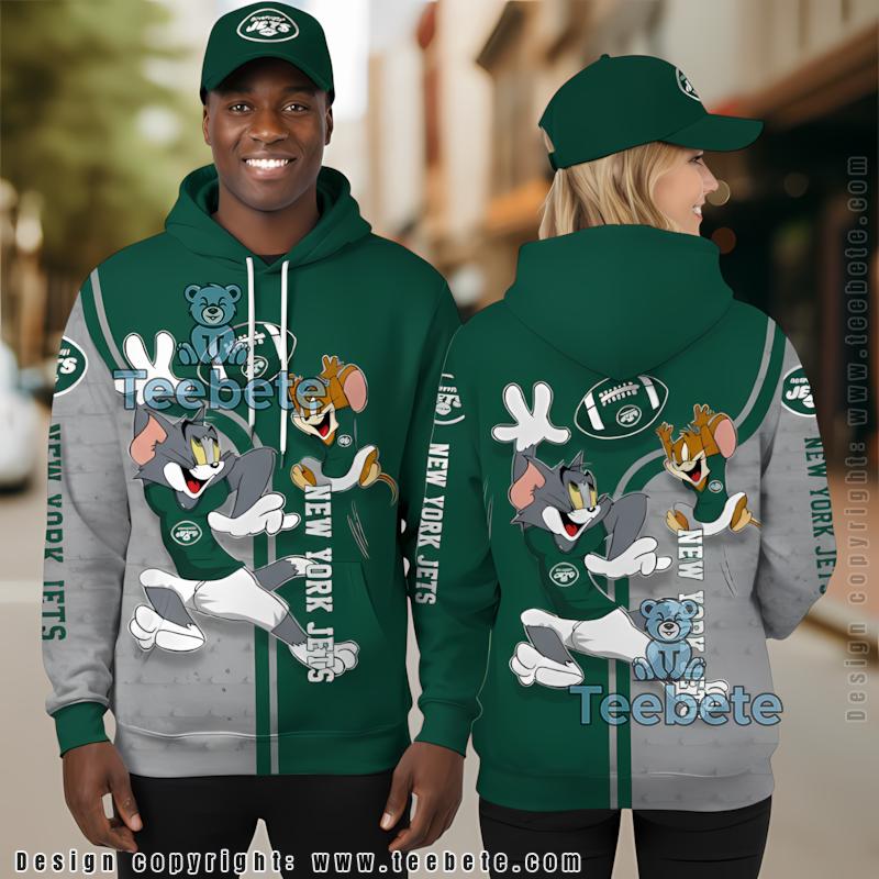 New York Jets Tom And Jerry 3D Hoodie Green Grey Boys