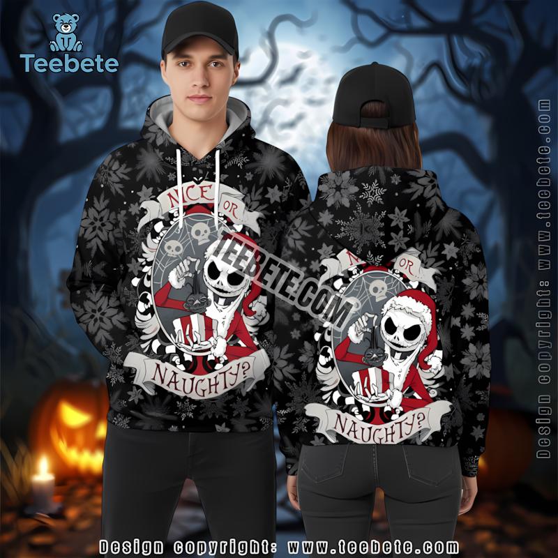 Jack Skellington Santa Black Naughty Or Nice 3D Hoodie