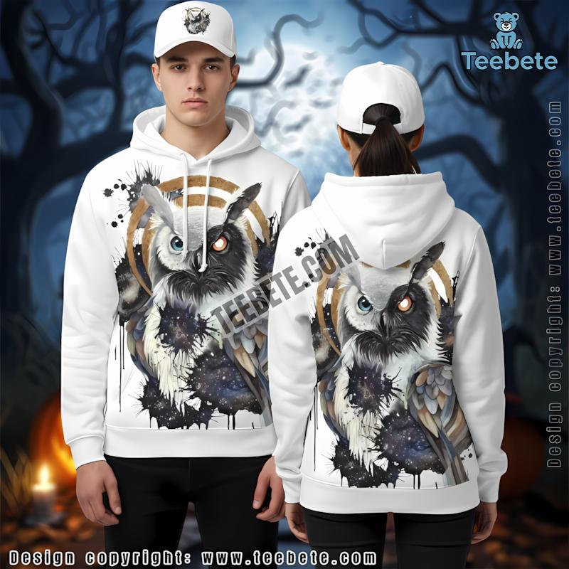 Owl Face Halloween Horror White And Grey 3D Novelty Hoodie