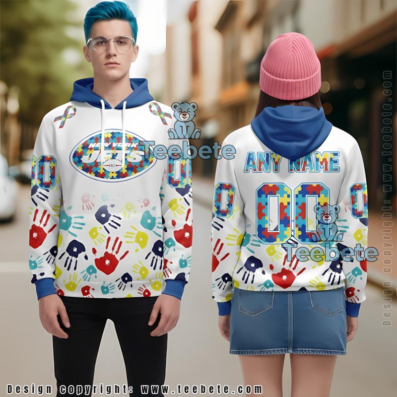 New York Jets Autism Awareness 3D Hoodie White Girls Personalized