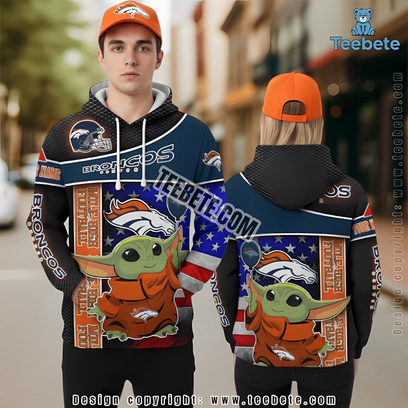 Denver Broncos Baby Yoda 3D Hoodie Blue Personalized Printing