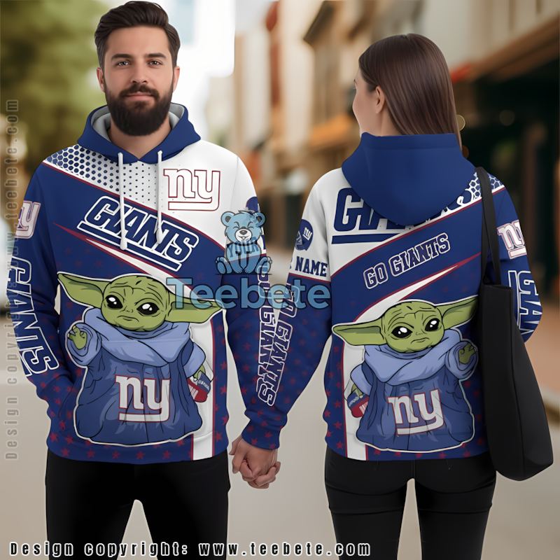 New York Giants Baby Yoda 3D Hoodie White Blue Mens Personalized