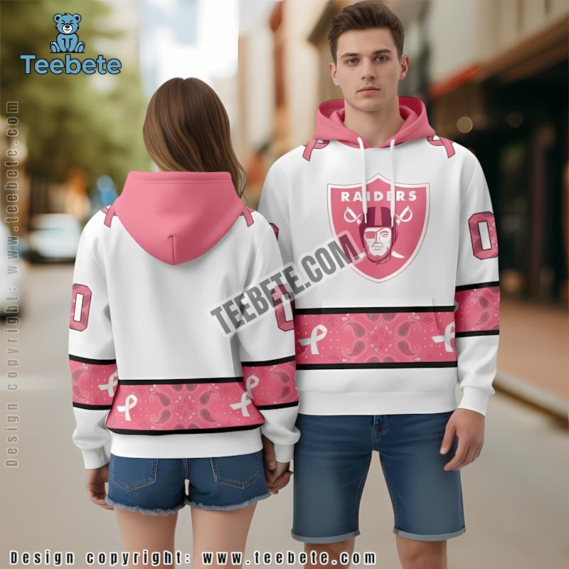 Las Vegas Raiders Breast Cancer Personalized 3D Hoodie White Pink Youth