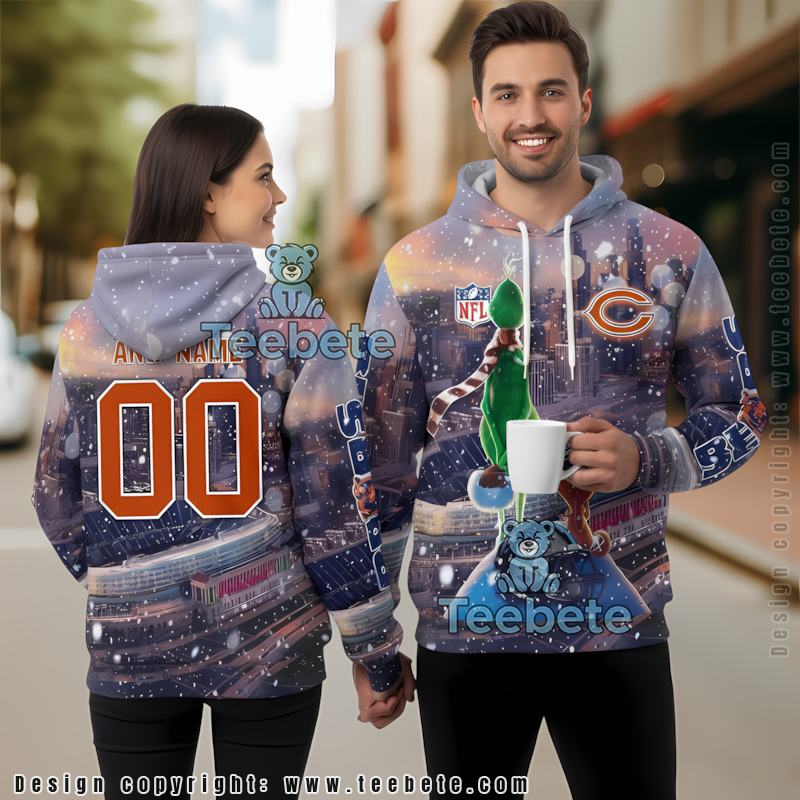 Personalized Chicago Bears Grinch And Dog Max 3D Pullover Hoodie