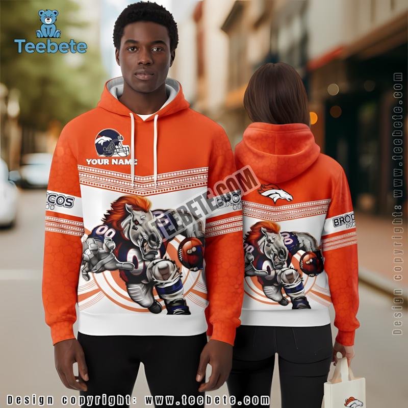 Denver Broncos Mascot 3D Hoodie Orange Personalized Pattern