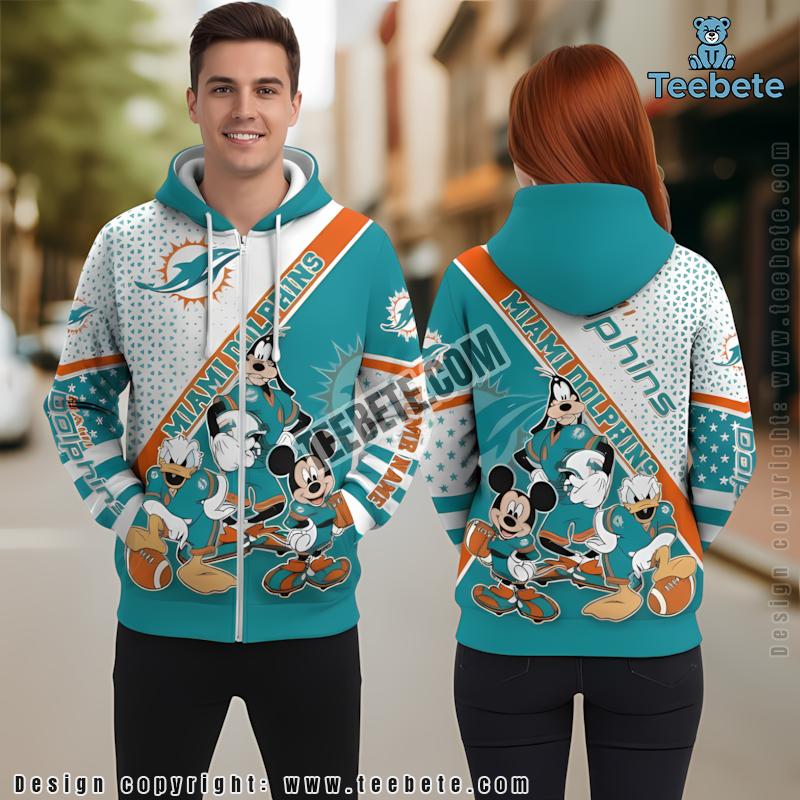 Personalized Miami Dolphins Donald Duck Goofy Mickey Mouse 3D Hoodie Blue